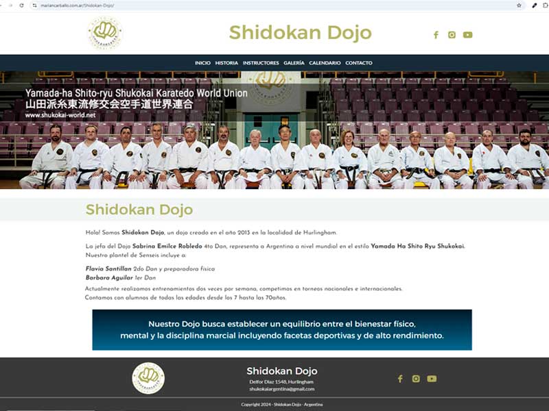 Captura de pantalla principal del sitio web Shukokai